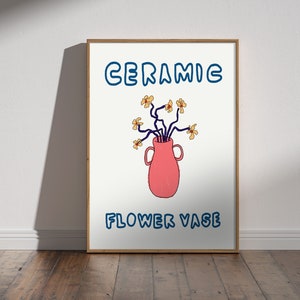 Florero de cerámica: arte minimalista de la pared de flores, estampado de florero moderno, ramo de paz, decoración floral, ideas de regalos, cartel amante de las flores
