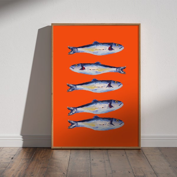 Sardines Wall Art, Sardines Digital Print, Vintage Food Poster, Retro Food Art, Kitchen Wall Art, Fish Restaurant Wall Decor, Trendy Art