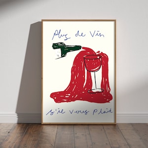 Plus De Vin, S'il Vous Plait - Cartel francés amante del vino, decoración del carrito de bar imprimir arte de la pared, más vino por favor imprimible, vino no descargable