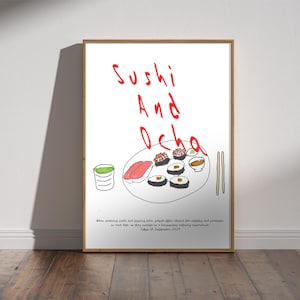 Sushi & Ocha - Sushi Wall Art, Ocha Tea Print, Japanese Food Poster, Dining Room Kitchen Decor, Culinery Japan Decoration Printable Download