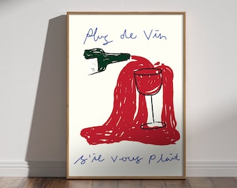 Plus De Vin Print, French Wine Art, Bar Cart Decor (Digital Download)