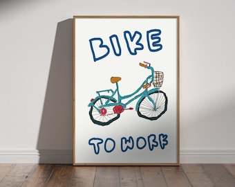 Bike To Work Print – Minimalist Mid Century Modern Wall Art (Digital Download)