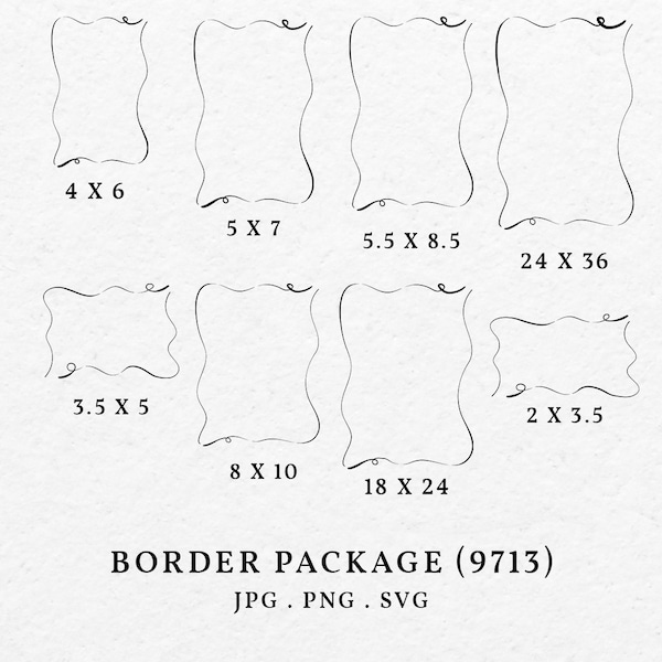 Scribble Border Frame Illustration Package Bundle SVG PNG  - Hand Drawn Whimsical Doodle Frame Clip Art Wedding Invitation Outline Drawing