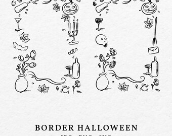 Clipart de borda de Halloween desenhada à mão – Convite assustador com rabiscos (SVG, PNG)