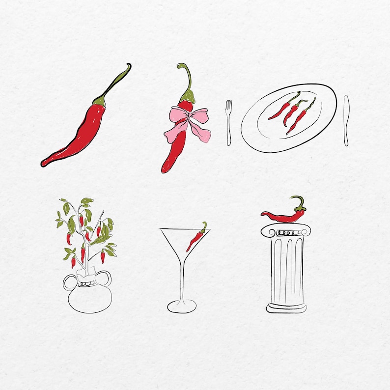 Chili Illustration Bundle – Hand-drawn Whimsical Clip Art (SVG, PNG) - Etsy