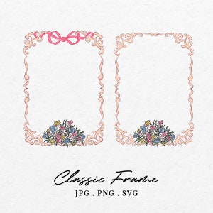 Cadre classique bordure fleur et noeud Illustration SVG PNG - Doodle dessiné main fleur de cadre lunatique pour faire-part de mariage Clip Art couleur