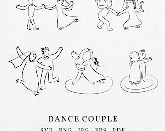 Bride And Groom Dance Couple Illustration SVG PNG Bundle - Hand Drawn Wedding Invitation Icon Clip Art, Rehearsal Card Whimsical Unique