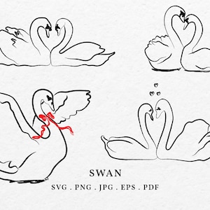 Handgezeichnete Schwan Illustration SVG PNG - Verschneite Schwan Clipart, Elfenbein Schwan Wunderliche Schnittdatei Linie Kunst, Hochzeitseinladungskarte Einzigartiges Symbol