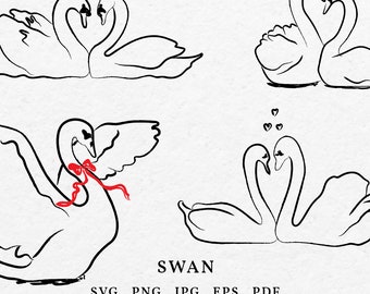 Hand Drawn Swan Illustration – Wedding Invitation Clipart SVG, PNG