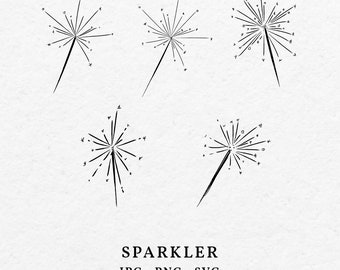 Wunderkerzen Illustration Bundle SVG PNG - Handgezeichnetes Feuerwerk Clip Art Symbol für Hochzeitseinladung oder Brautparty, wunderlicher funkelnder Stick