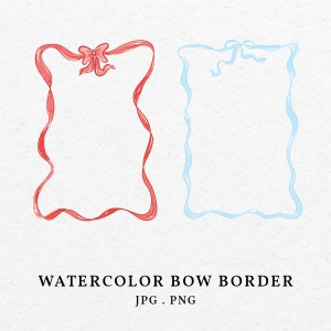 Watercolor Bow Border Frame Illustration PNG - Painting Bows Frame For Wedding Invitation, Baby Shower and Valentine Day, Whimsical Art