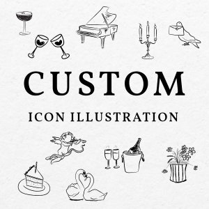 Custom Icon Illustration - Hand Drawn Whimsical Icons for Wedding Invitation Designs, Holiday Party Cards, Christmas Invitations Clip Art
