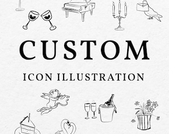 Custom Icon Illustration - Hand Drawn Whimsical Icons for Wedding Invitation Designs, Holiday Party Cards, Christmas Invitations Clip Art