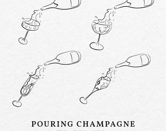 Hand-Drawn Pouring Champagne Glass Illustration – Wedding Clipart (SVG, PNG)