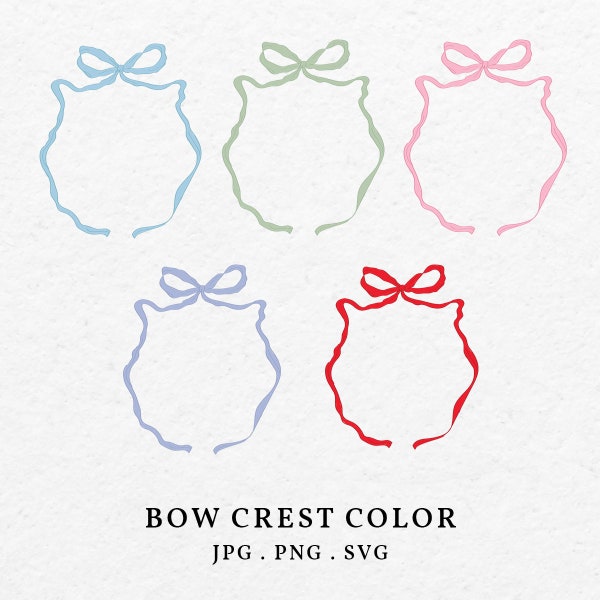 Hand Drawn Bow Crest Color Illustration Bundle SVG PNG - Whimsical Bows Pink Blue Monogram For Baby Shower, Bridal and Wedding Invitation