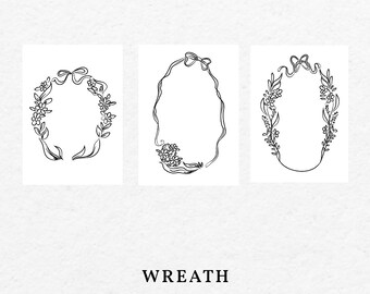 Floral Wreath with Bow SVG – Hand-Drawn Wedding Invitation Garland (Digital Download)