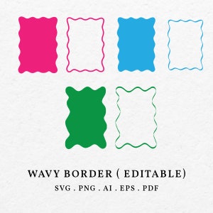 Wavy Border And Wavy Background 5x7 SVG PNG - Wedding Invitation, Marriage Menu Template,  Scalloped Editable, Wedding Birthday Stationery