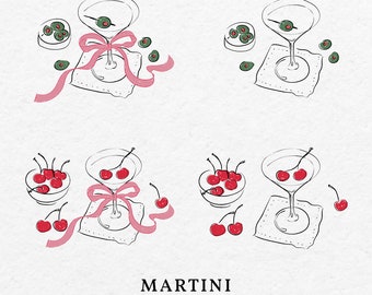 Hand-Drawn Martini Glass Illustration – Olive & Cherry Doodle (SVG, PNG)