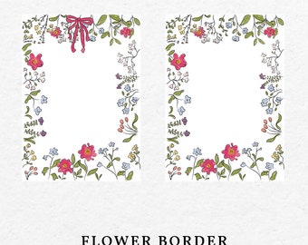 Watercolor Flower Border Colorful With Bow Illustration SVG PNG - Hand Drawn Whimsical Blossom Florist Frame For Wedding Invitation