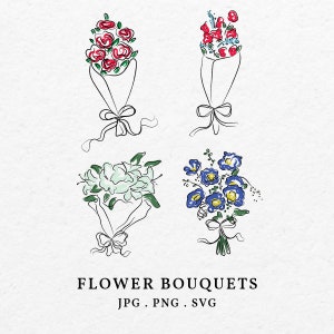 Blumenstrauß-Illustrations-Bundle SVG PNG - Hand gezeichnete skurrile Florist Blumenarrangements für die Hochzeitseinladung Symbol Clip Art