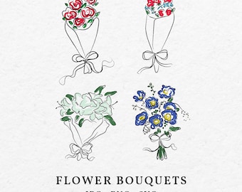 Hand Drawn Flower Bouquet Illustration – svg, png, jpg, pdf (Digital Download)