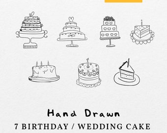 Hand Drawn Birthday & Wedding Cake Illustrations (SVG, PNG)