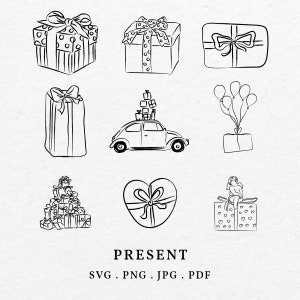 Ilustração de presente SVG PNG - ícone de presente desenhado à mão, desenho de presente para aniversário de Natal e cartão de convite de casamento, arquivo de corte caprichoso