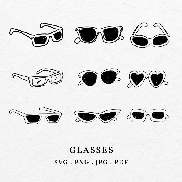 Glasses Illustration SVG PNG Bundle - Hand Drawn Vintage Eyeglasses Outline, Drawing Goggles Line Art Clipart, Sunglasses Sketch Icon