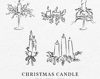 Hand-Drawn Christmas Candle Clipart Bundle – Holly, Mistletoe (SVG, PNG)