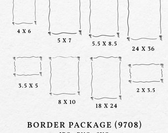 Wavy Scribble Border Frame Illustration Bundle Package SVG PNG - Hand Drawn Doodle Frames Clip Art For Wedding Invitation Bridal Shower