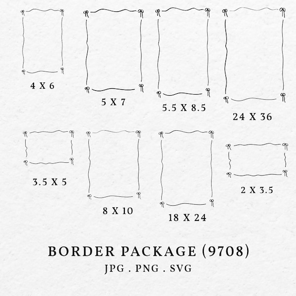 Wavy Scribble Border Frame Illustration Bundle Package SVG PNG - Hand Drawn Doodle Frames Clip Art For Wedding Invitation Bridal Shower