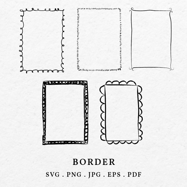 Hand Drawn Border Frame Illustration SVG PNG - Drawing Wedding Invitation Border Whimsical, Scribble Frame Clipart, Curly Squiggly Icon