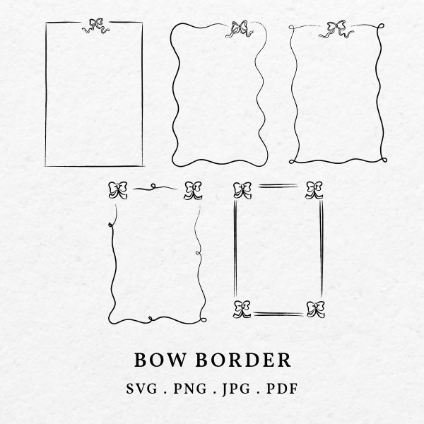 Hand Drawn Bow Scribble Border Frame Illustration SVG PNG - Whimsical Bows Frame Art For Wedding, Bridal Shower and Valentine Invitation