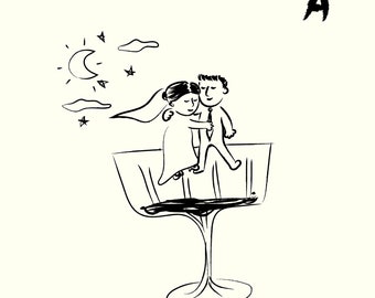 Aangepast bruiloftsportret, grappige illustratie van bruid en bruidegom (PNG, SVG, JPG)