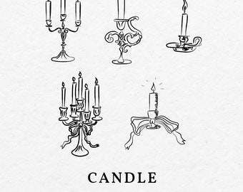Hand-Drawn Candle Illustration – Taper Candelabra Line Art (SVG, PNG)