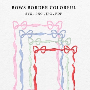 Golvende kronkelende rand met strik kleurrijke illustratiebundel SVG PNG - roze golvende krabbellijst voor huwelijksuitnodiging en babyshower