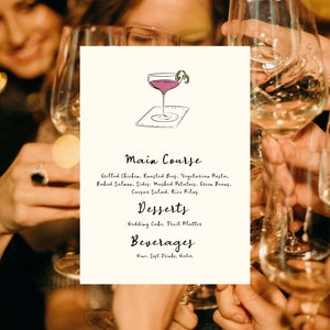 wedding menu with cosmopolitan cocktail illustration