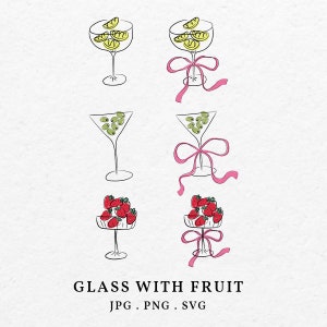 Paquete de ilustración de arco de fruta SVG PNG - Gafas dibujadas a mano Esquema de icono de color cereza oliva, invitación de boda de clip art caprichosa