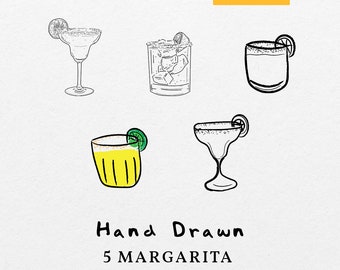 Handgetekende Margarita Cocktail Clipart, bruiloft handtekening SVG PNG (digitale download)