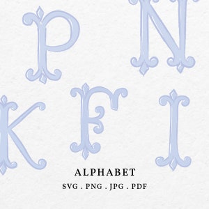 Pacote de alfabeto de casamento monograma faça você mesmo SVG PNG - Desenho de letras vintage, caligrafia desenhada à mão, letra, azul bebê, ícone de arte, clipart para brasão