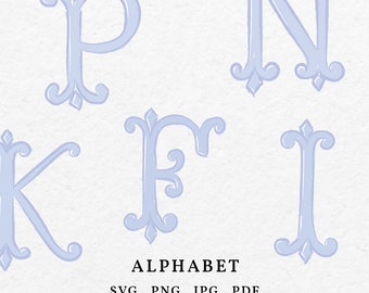Wedding Monogram Alphabet – Hand-Drawn Baby Blue Letters (SVG, PNG)