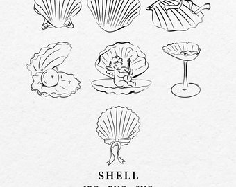 Hand Drawn Shell Illustration Clip Art: Whimsical Wedding SVG PNG Bundle