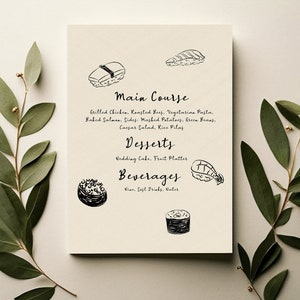 menu wedding card with sushi illustration
