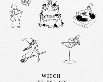 Handgezeichnete Hexe Clipart – Halloween Doodle Illustration (SVG, PNG, PDF)