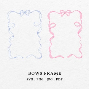 Bogen frame illustratie SVG PNG 5 "x 7" - handgetekende lintrandpictogram voor babyshower, roze en babyblauwe strikken grillig grillig