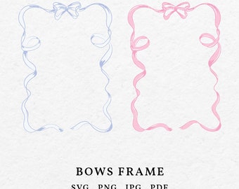 Bogen Frame Illustratie SVG PNG 5"x7" - Handgetekend lintrandpictogram voor babyshower, Tekeningbogen Roze en Babyblauw Twirly Grillig