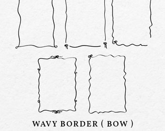 Wavy Border With Bow Illustration Bundle SVG PNG  - Whimsical Scribble Frame With Ribbon For Wedding Invitation, Christmas, Holiday Party