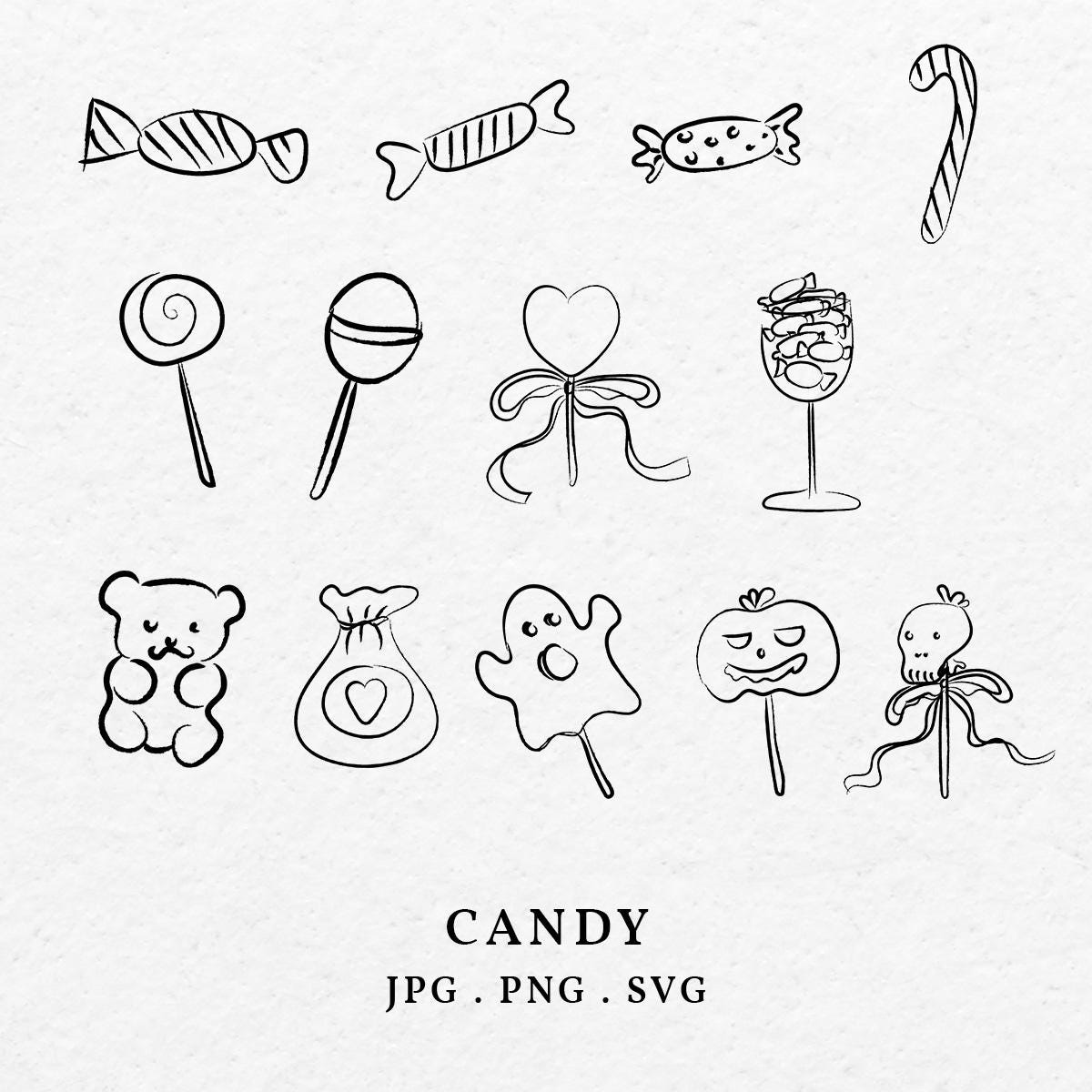 Hand Drawn Halloween Candy Clipart – Spooky Doodles, SVG PNG