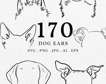 Dog Breed Ears Illustration SVG PNG Bundle - Hand Drawn Dog Ears Outline, Clipart For Tattoo Design, Line Art Type of Dogs Cut File Drawing