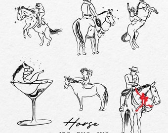Doodle Cowboy Horse Clip Art Bundle – Whimsical Ranch Illustrations (svg, png, jpg, pdf)